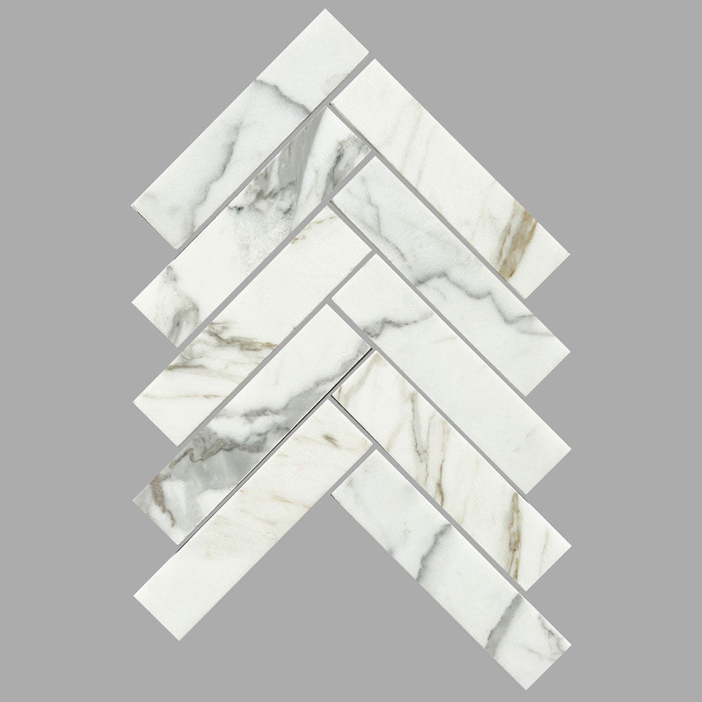 Arte Calacatta Gold Marble Herringbone Mosaic – Ballarat Tiles