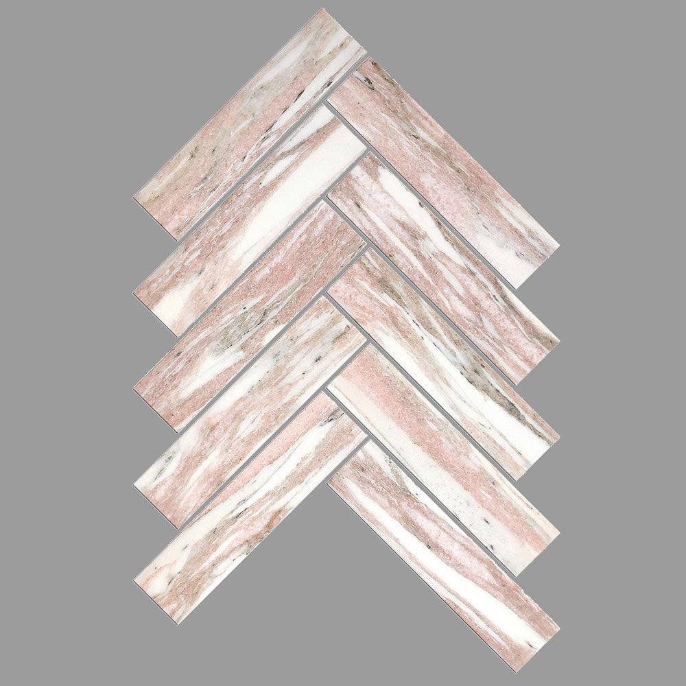 Arte Norwegian Pink Marble Herringbone Mosaic