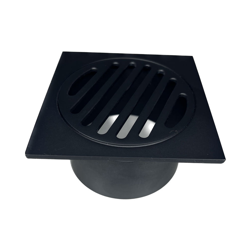 Square Black Drain 85mm with Long Collar